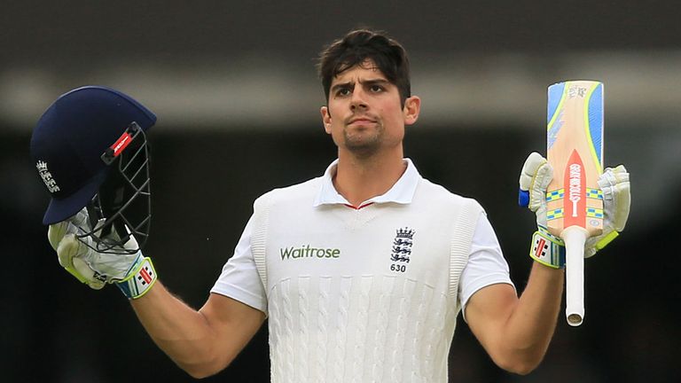 England's Alastair Cook celebrates after reaching 150 against New Zealand's during day four of the first Investec Test Match at Lord's, London.