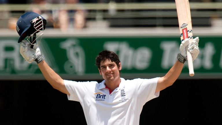 File photo dated 29-11-2010 of England's Alastair Cook celebrates reaching his double century during the first Ashes Test at the Gabba in Brisbane, Austral