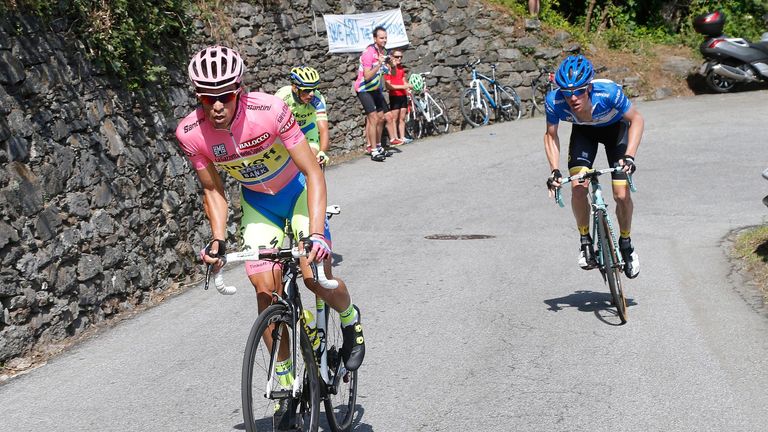 Alberto Contador attacks on stage eighteen of the 2015 Tour of Italy