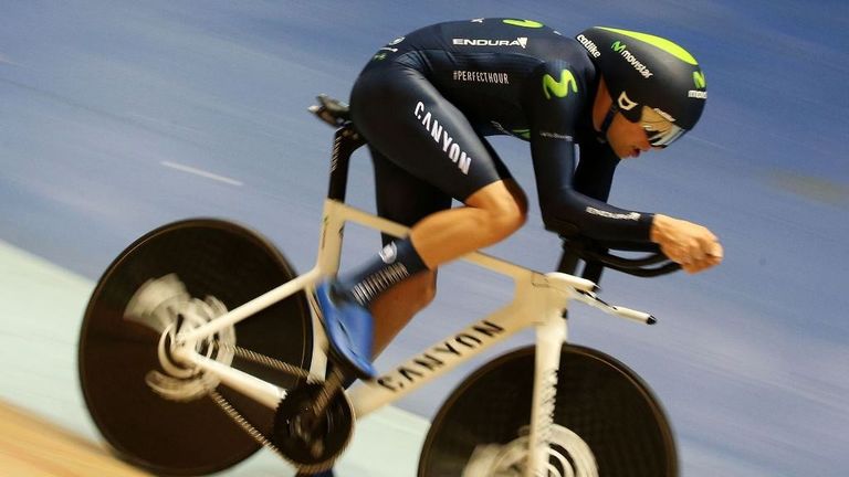 Alex Dowsett during the World hour Record Attempt at the National Cycling Centre, Manchester.