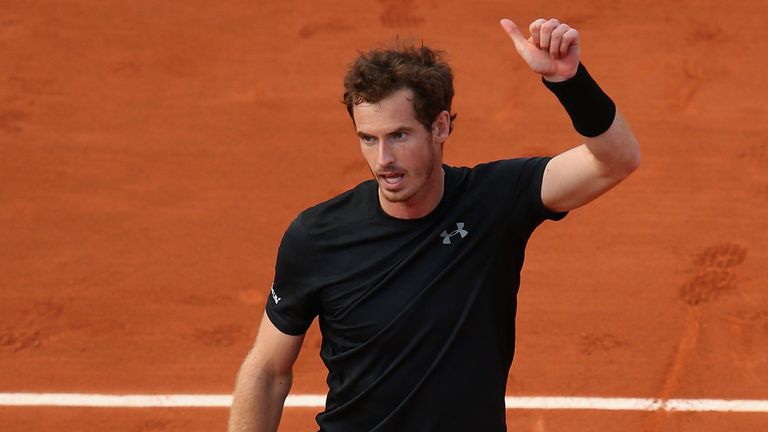 Andy Murray celebrates his victory over Facundo Arguello in the first round of the French Open