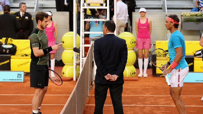 Andy Murray of Great Britain before his match against Rafael Nadal of Spain  in the mens final during day nine of the Mutua Madrid