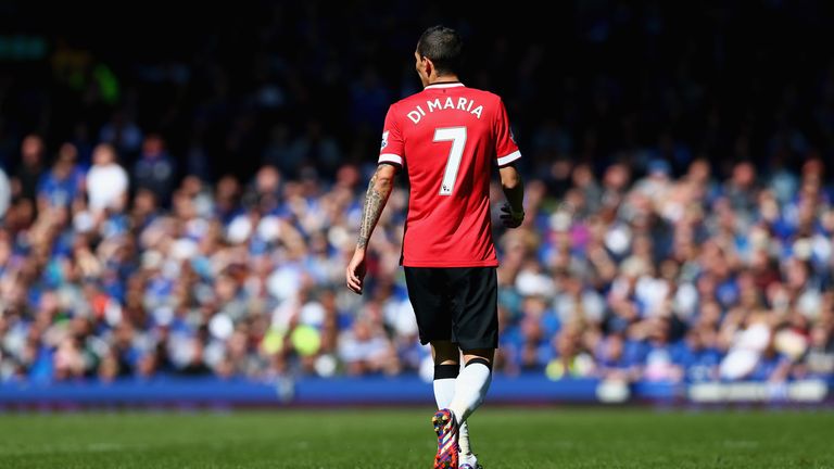 Angel Di Maria of Manchester United in action during the Barclays Premier League match between Everton and Manchester United at Goodison Park