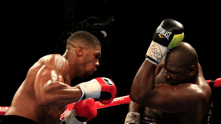 Anthony Joshua (left) on his way to defeating Kevin Johnson in their WBC International heavyweight title fight at the O2 Arena, London. PRESS ASSOCIATION P
