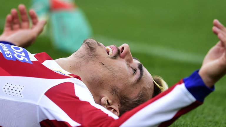 Atletico Madrid's French forward Antoine Griezmann reacts during the Spanish league football match Club 