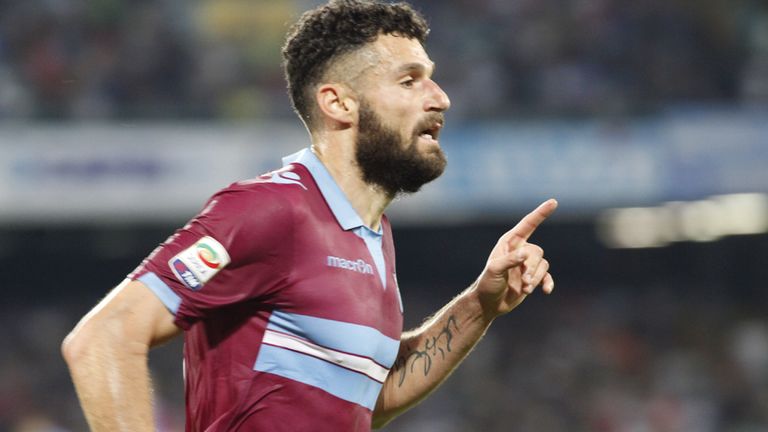 Lazio's Antonio Candreva celebrates after scoring against Napoli