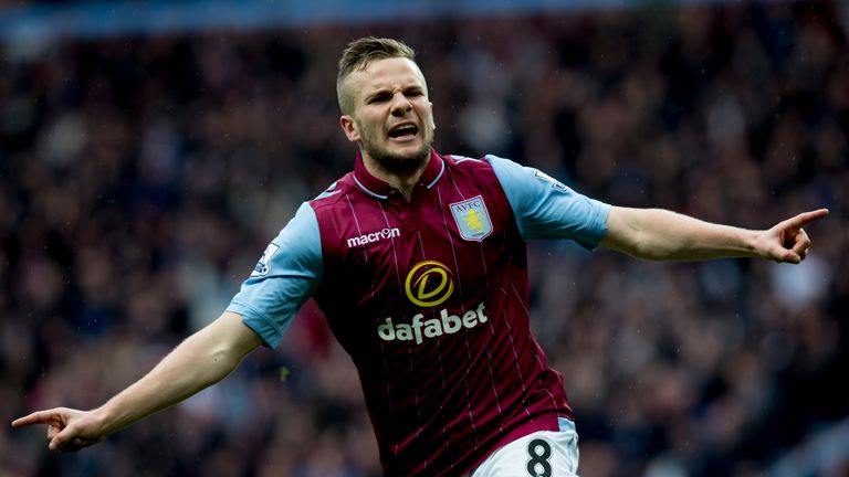 Villa's Tom Cleverley celebrates his goal to regain a two-goal advantage at 3-1 and secure three points - despite an injury-time Phil Jagielka goal