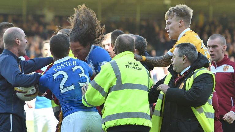 Rangers' Bilel Mohsni (centre) clashes with Motherwell players