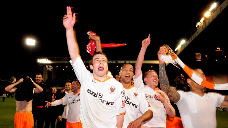 Blackpool: Celebrate after the Play-Off Semi-Final Second Leg win againstNottingham Forest 