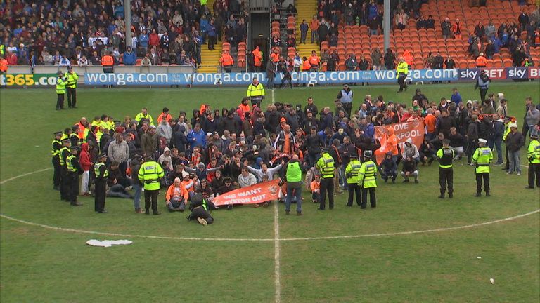 Blackpool fans hold sit-down protest