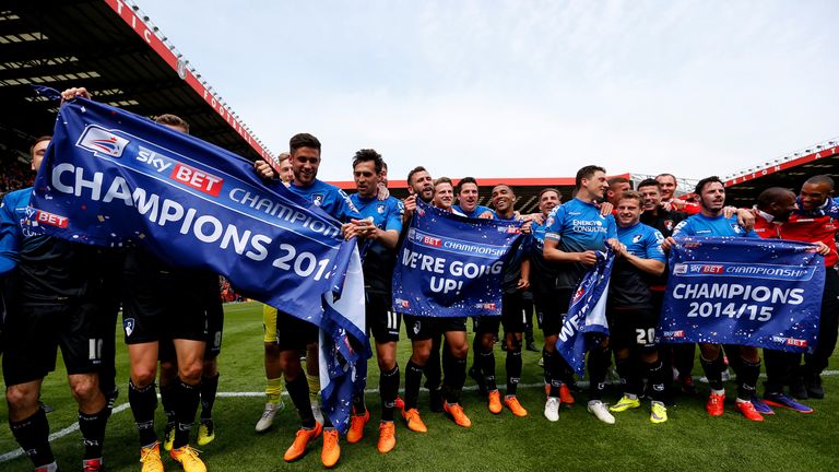 Bournemouth celebrate becoming champions, Sky Bet Championship, v Charlton, The Valley