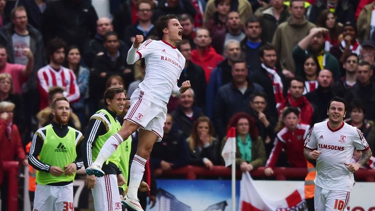 Jelle Vossen celebrates his goal at Brentford
