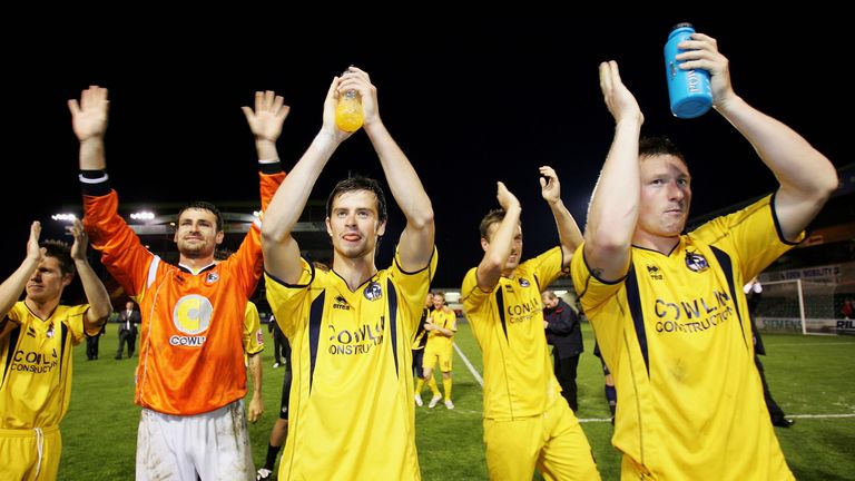 Bristol Rovers: Celebrate their win against Lincoln in the League Two play-off semi-final first leg