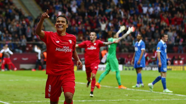 Carlos Bacca celebrates Sevilla's winner
