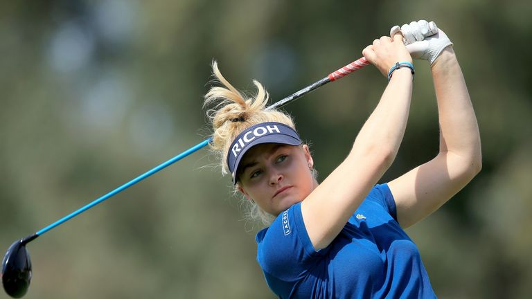 Charley Hull of England plays her tee shot at the par 5, second hole during the second round of the ANA Inspiration on