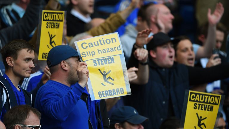 Chelsea fans goaded Gerrard, recalling his slip in the Blues' 2-0 win at Anfield last season