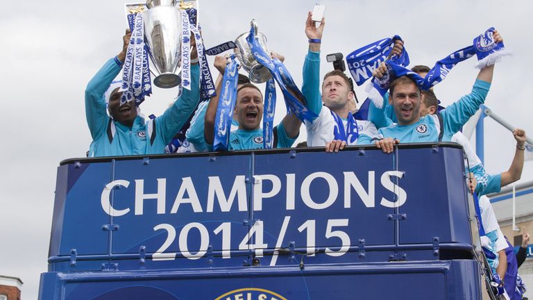 Blues' players in celebratory mood in Fulham on Monday