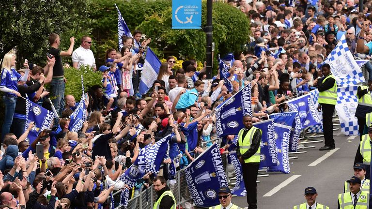 Chelsea fans line-up along the Kings Road to celebrate the club's successful season