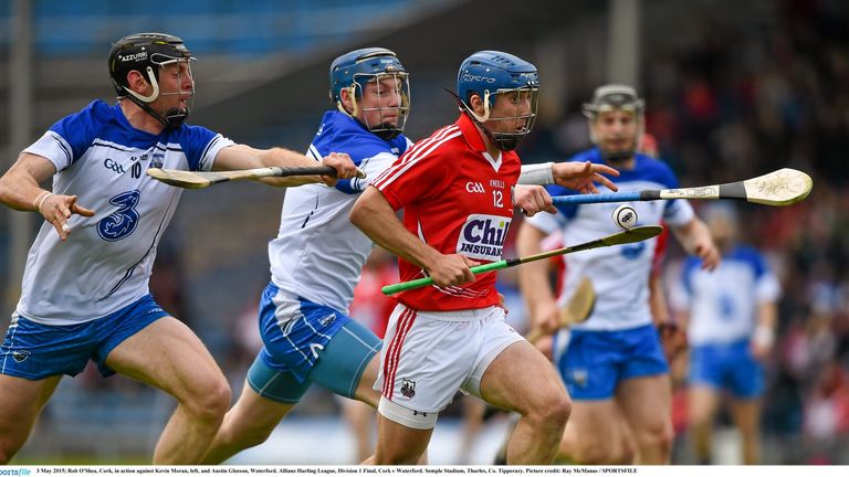 Cork's Rob O'Shea evades Kevin Moran, left, and Austin Gleeson of Waterford. 