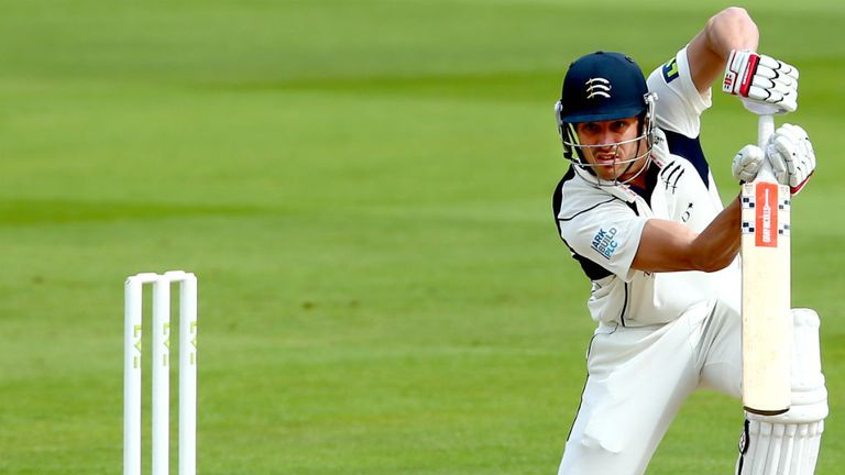 Nick Compton hits out during day three of the LV County Championship match between Middlesex and Durham at Lord's
