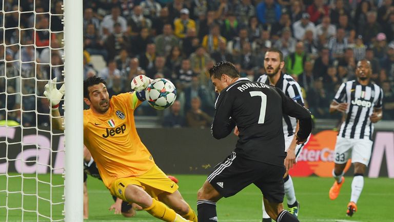 Cristiano Ronaldo scores for Real Madrid against Juventus in the Champions League semi-final first leg