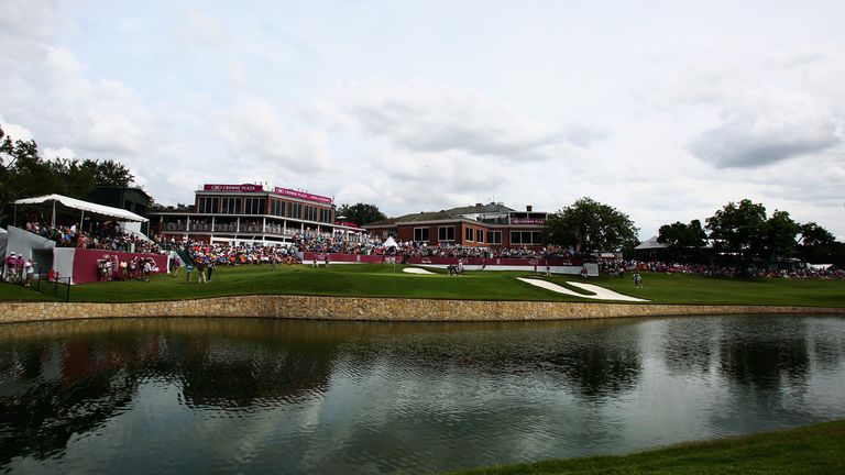 FORT WORTH, TX - MAY 25:  A general view of the 18th hole during the Final Round of the Crowne Plaza Invitational at Colonial at the Colonial Country Club 