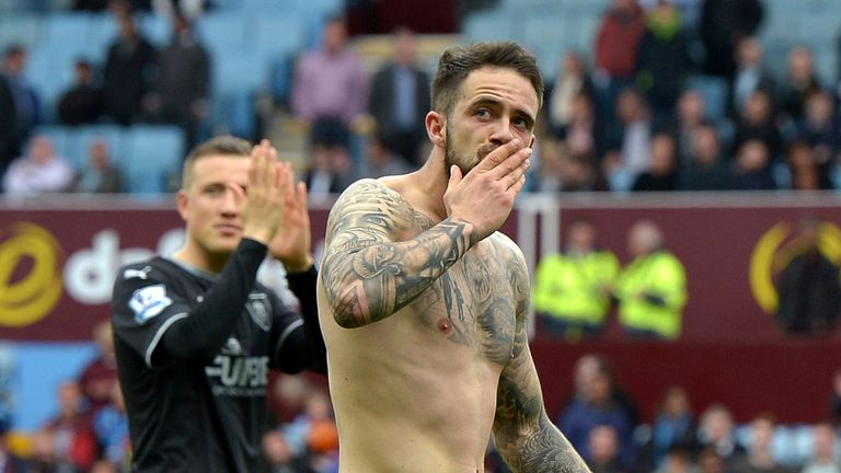 BIRMINGHAM, ENGLAND - MAY 24:  Danny Ings of Burnley blows a kiss to the Burnley supporters after the final whistle during the Barclays Premier League matc