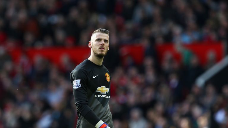 MANCHESTER, ENGLAND - APRIL 04:  David De Gea of Manchester United looks on during the Barclays Premier League match between Manchester United and Aston Vi