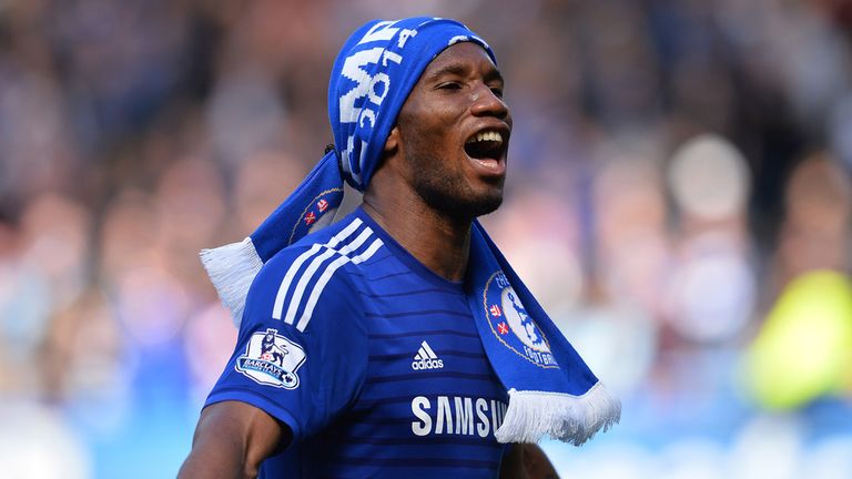 Chelsea's Didier Drogba celebrates after winning the Premier League title