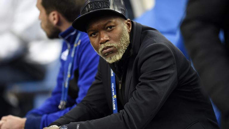 Bastia French forward Djibril Cisse watches play on April 11, 2015 during a French League Cup final football match Bastia (SCB) vs. Paris Saint-Germain