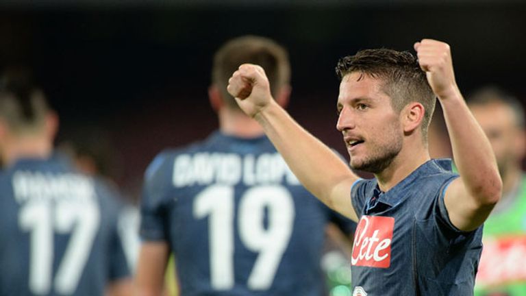 Dries Mertens of Napoli celebrates after scoring goal 3-2 during the Serie A match between SSC Napoli and AC Cesena