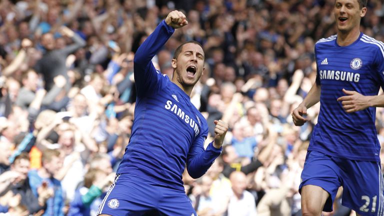 Eden Hazard celebrates after successfully following up his missed penalty against Crystal Palace