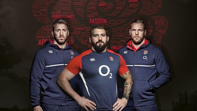 England players Chris Robshaw, Joe Marler and James Haskell in England new training kit