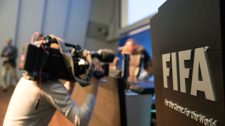 A cameraman attends a press conference  at the FIFA headquarters on May 27, 2015 in Zurich, Switzerland. 
