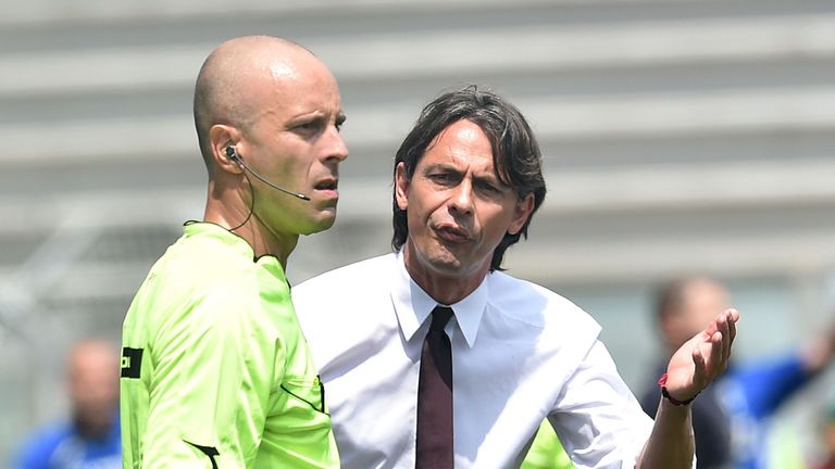 AC Milan coach Filippo Inzaghi shows his frustration