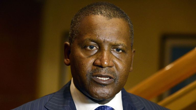 Business magnate man Aliko Dangote, ranked by Forbes Magazine as the richest man in Africa, speaks during a 