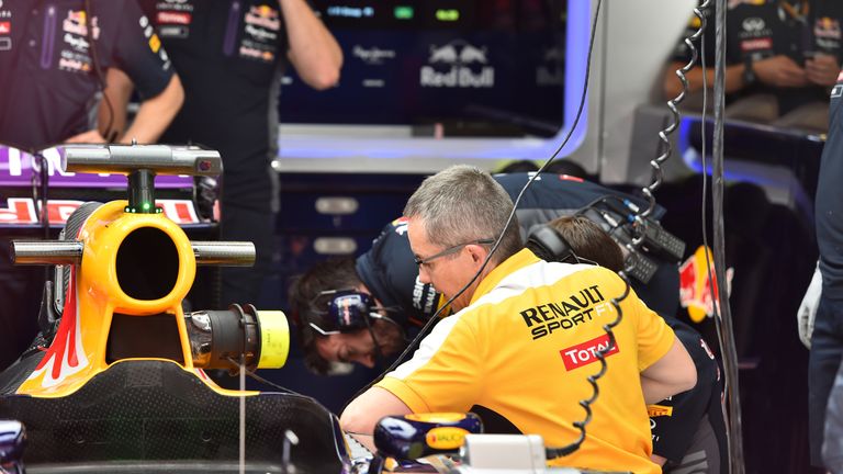 Mechanics work on Ricciardo's car