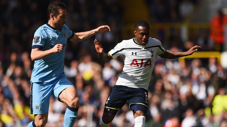Danny Rose of Tottenham is closed down by Man City's Frank Lampard