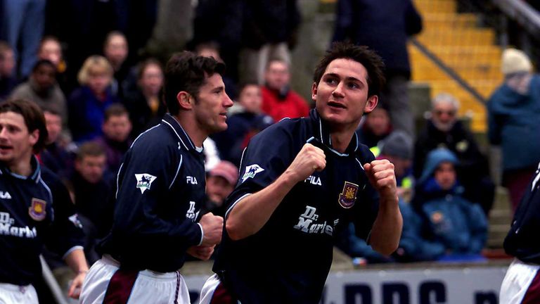 Frank Lampard of West Ham celebrates his second goal during the Premier League match between Bradford City and West Ham United.