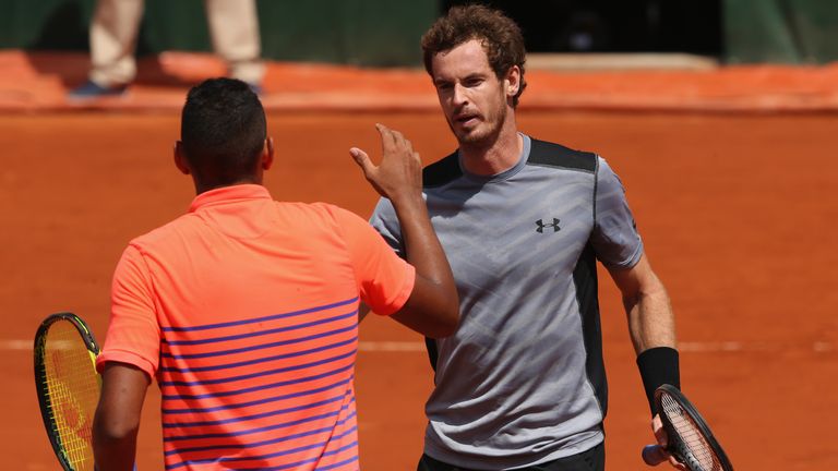 Andy Murray of Great Britain shakes hands with Nick Kyrgios of Australia  after their Men's Singles match on day seven of the 2015