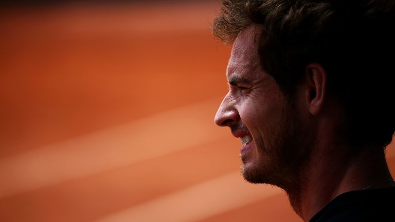 Andy Murray of Great Britain looks on during a practice session on day six of the 2015 French Open at Roland Garros on May 29, 201