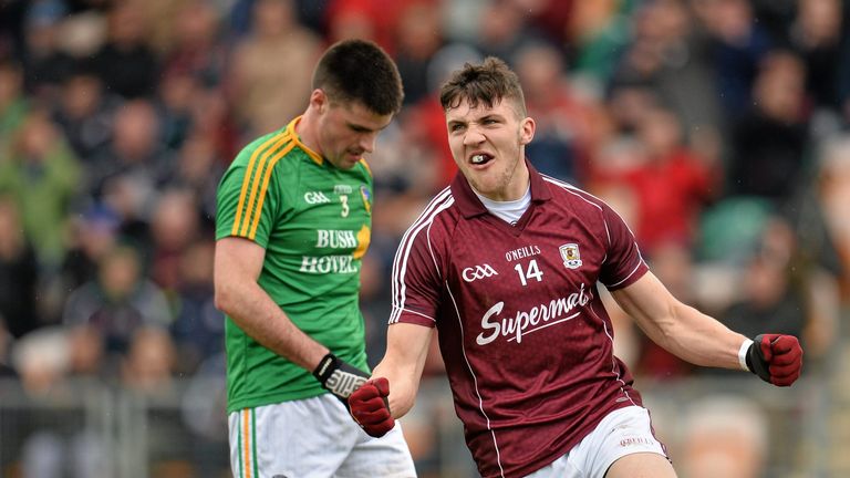Galway full-forward Damien Comer celebrates after finding the net