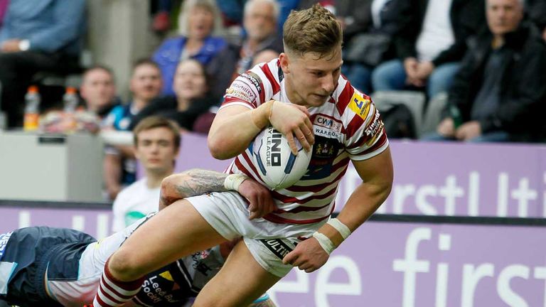 George Williams dives over for a score as Wigan beat Leeds at Magic Weekend