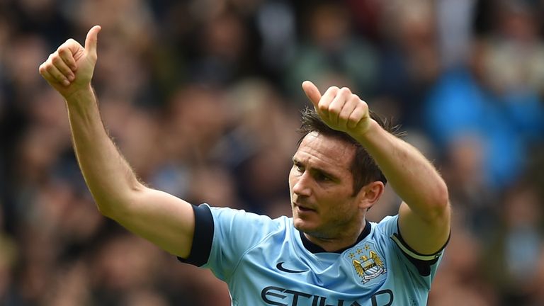 Frank Lampard celebrates after scoring in his final game for Manchester City