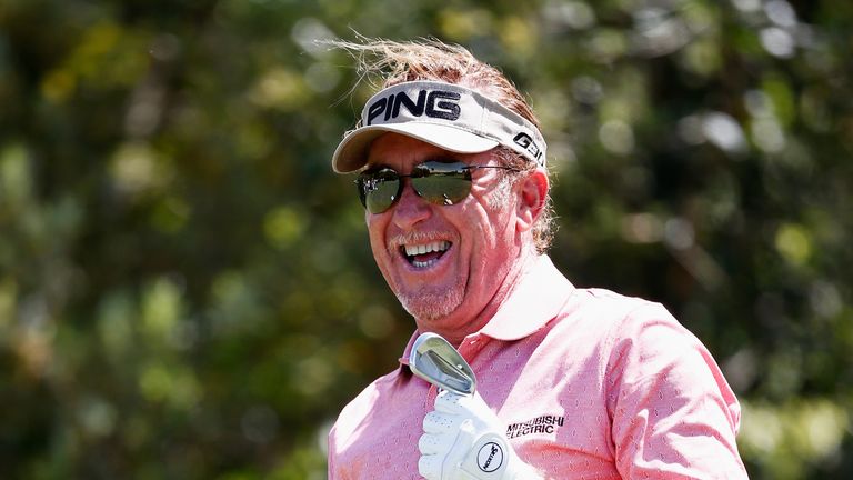 Miguel Angel Jimenez celebrates after his hole in one during Day 2 of the Open de Espana