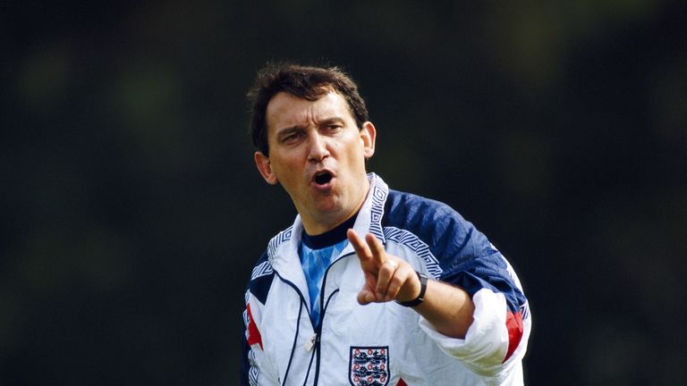 England manager Graham Taylor makes a point during training ahead of his first match in charge of England in September 1990. 
