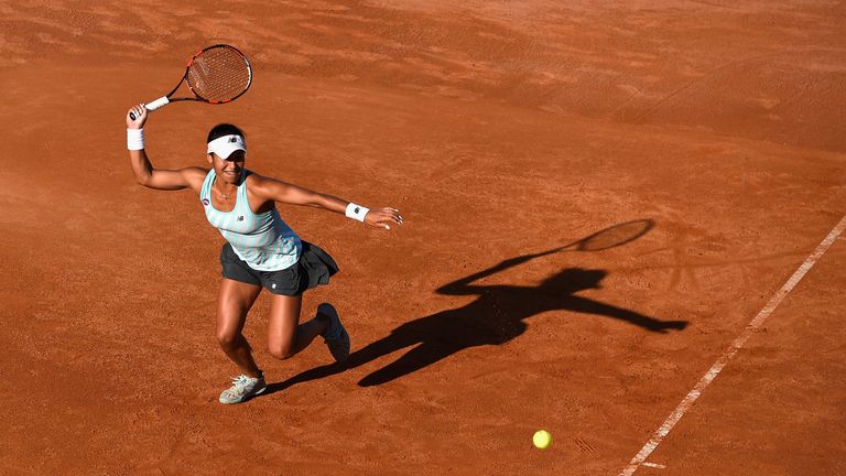 Heather Watson of Great Britain in action during her First Round victory over Roberta Vinci of Italy on Day Two of the The Internazi
