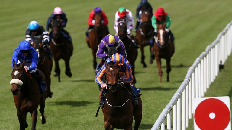 Kissed By Angels ridden by Seamie Heffernan (centre) on the way to winning the Derrinstown Stud 1,000 Guineas Trial during Derrinstown Stud Derby Trial Day