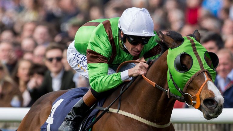 Balty Boys, ridden by Richard Hughes, leads the field home to win the Makfi Suffolk Stakes at Newmarket on QIPCO 2000 Guineas day.
