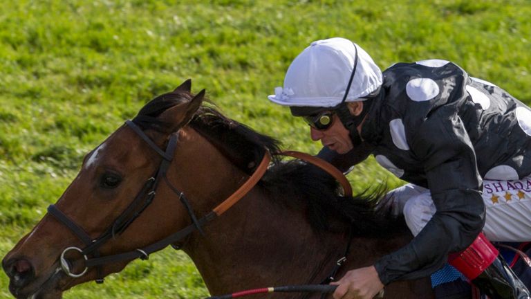Jazzi Top ridden by Frankie Dettori wins  The Tweenhill Stallions Pretty Polly stakes Race run during the QIPCO 1000 Guineas day of the QIPCO Guineas Festi